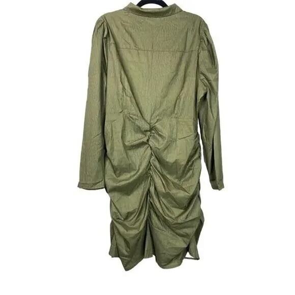 NWT Missguided Plus Ruched Shirt Mini Dress Stretchy Long Sleeve 14 Khaki #2810 - Picture 13 of 14
